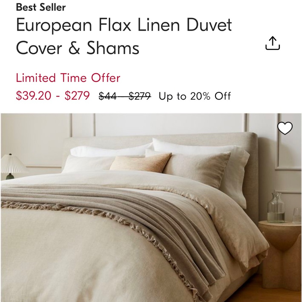 West Elm linen queen, duvet, cover like new